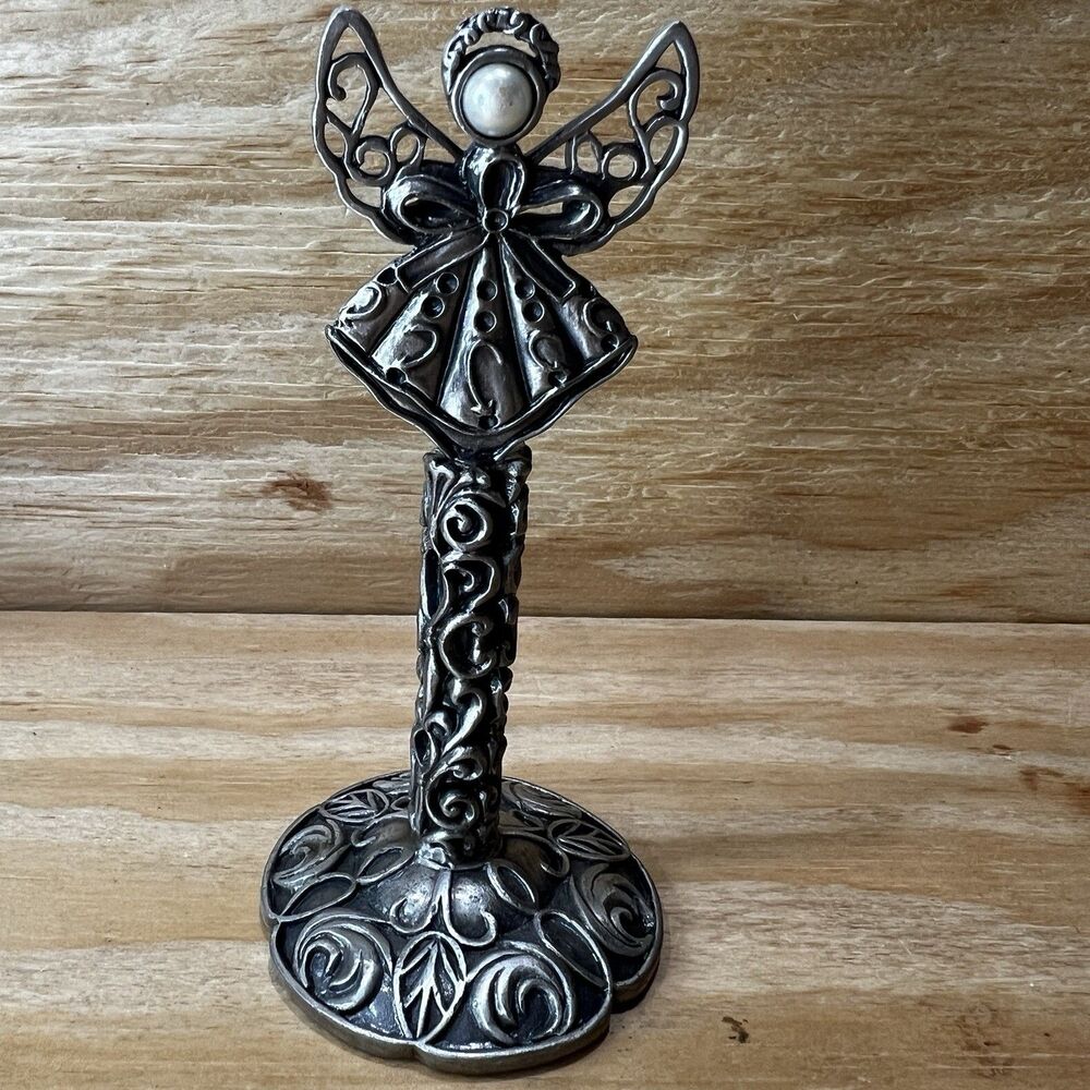 Vintage Westland WF Pewter Angel Perfume Bottle Holder Vanity Figurine Filigree
